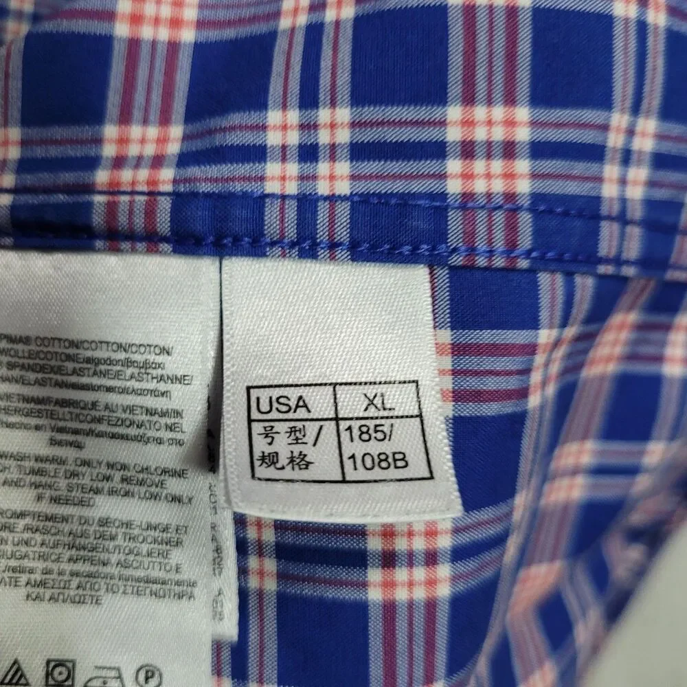 Brooks Brothers Dress Shirt Mens XL Blue Plaid Non Iron Stretch Button Down